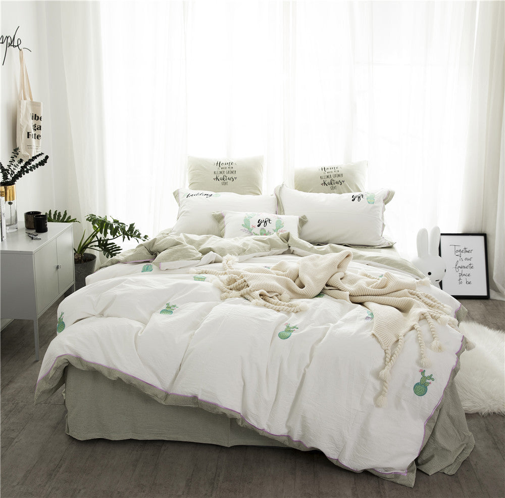 HKM-180435 Washed Cotton 4-Piece Set with Reactive Dyeing and Embroidery Details