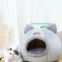HKM-180563 Cozy Enclosed Cat Bed Nest Made of Arctic Velvet and Plush for Warm Sleep