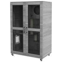 HKM-180755 Cat Villa Enclosure with Wheels, Cozy Apartment with Scratching Posts and Hiding Spots