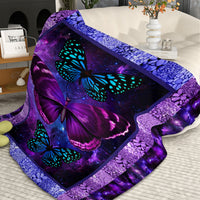 HKM-180755 Cozy Butterfly Print Flannel Blanket – Soft, Lightweight Throw for All Seasons, Multi-Purpose Use