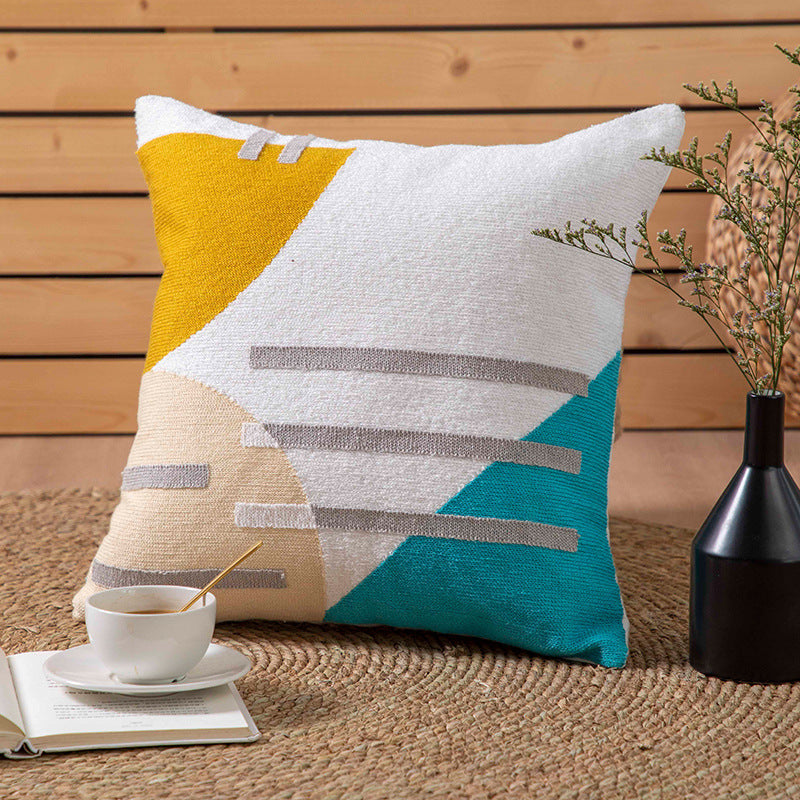 HKM-180883 Cotton Canvas Towel Embroidered Throw Pillow Cushion Cover, 45x45cm