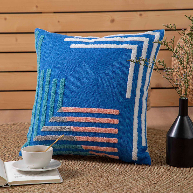 HKM-180883 Cotton Canvas Towel Embroidered Throw Pillow Cushion Cover, 45x45cm