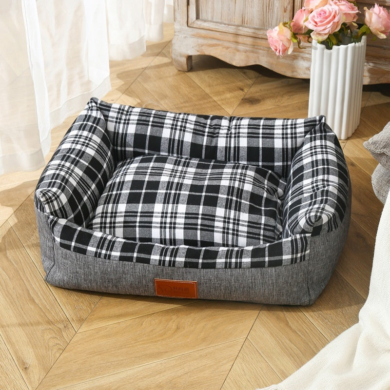 HKM-180883 Striped Open Nest Square Dog Kennel - Warm and Cozy Fabric - Multiple Sizes Available