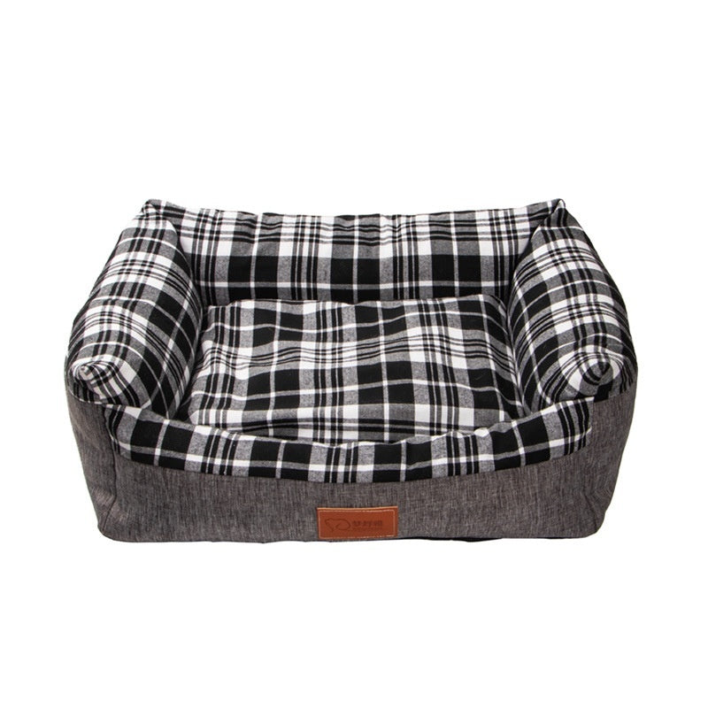 HKM-180883 Striped Open Nest Square Dog Kennel - Warm and Cozy Fabric - Multiple Sizes Available