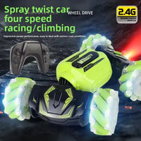 HKM-181011 Remote-Controlled Dual-Sided Stunt Car with Spray and Lights - 4WD Climbing Vehicle for Ages 5 and Up
