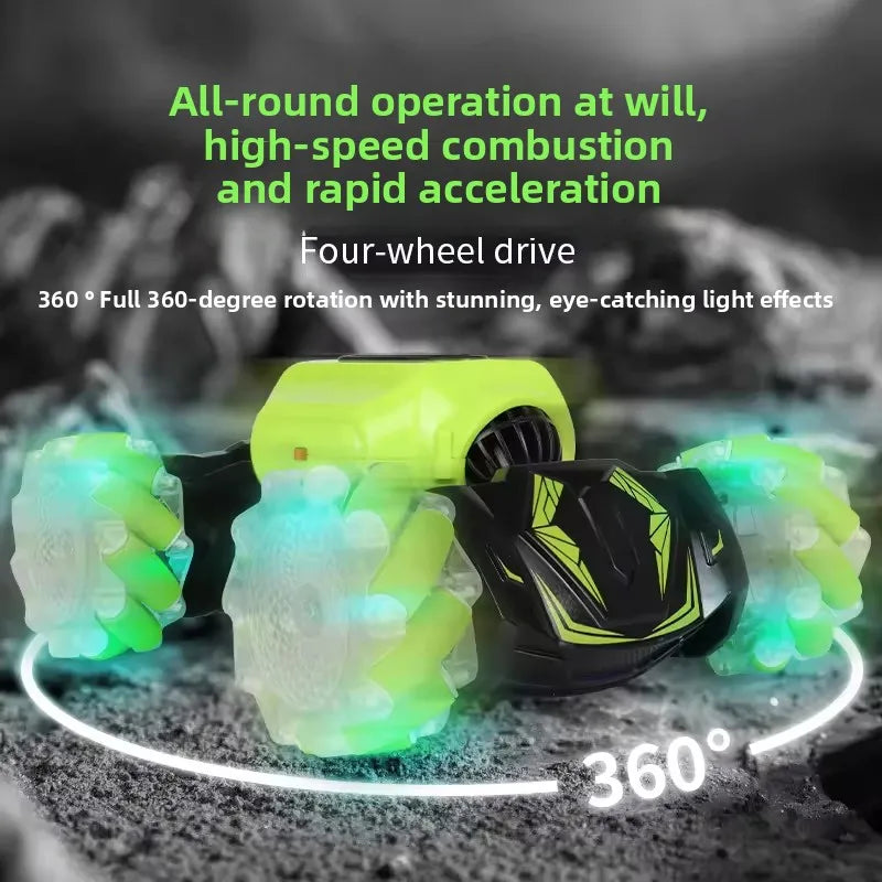 HKM-181011 Remote-Controlled Dual-Sided Stunt Car with Spray and Lights - 4WD Climbing Vehicle for Ages 5 and Up