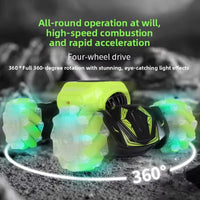 HKM-181011 Remote-Controlled Dual-Sided Stunt Car with Spray and Lights - 4WD Climbing Vehicle for Ages 5 and Up