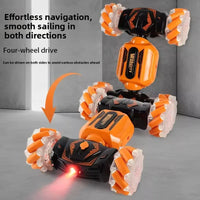 HKM-181011 Remote-Controlled Dual-Sided Stunt Car with Spray and Lights - 4WD Climbing Vehicle for Ages 5 and Up