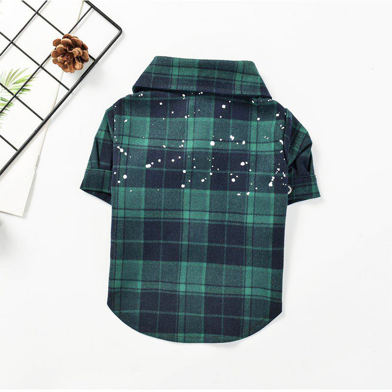 HKM-181203 Casual Cotton Plaid Shirt for Pets in Green and Gray - Autumn and Winter Collection