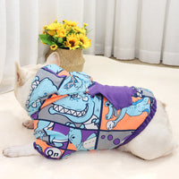 HKM-181331 Little Dinosaur Hooded Fleece-Lined Sweater for Dogs - Warm Winter Clothing for Short Body Breeds