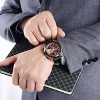 HKM-181331 Men's Waterproof Quartz Sports Chronograph Watch with Luminous Features and Leather Strap
