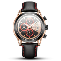 HKM-181331 Men's Waterproof Quartz Sports Chronograph Watch with Luminous Features and Leather Strap