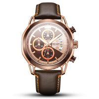 HKM-181331 Men's Waterproof Quartz Sports Chronograph Watch with Luminous Features and Leather Strap