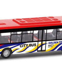 HKM-181395 Diecast Pull Back Alloy Toy Bus Vehicle - 1:35 Metal Model for Kids