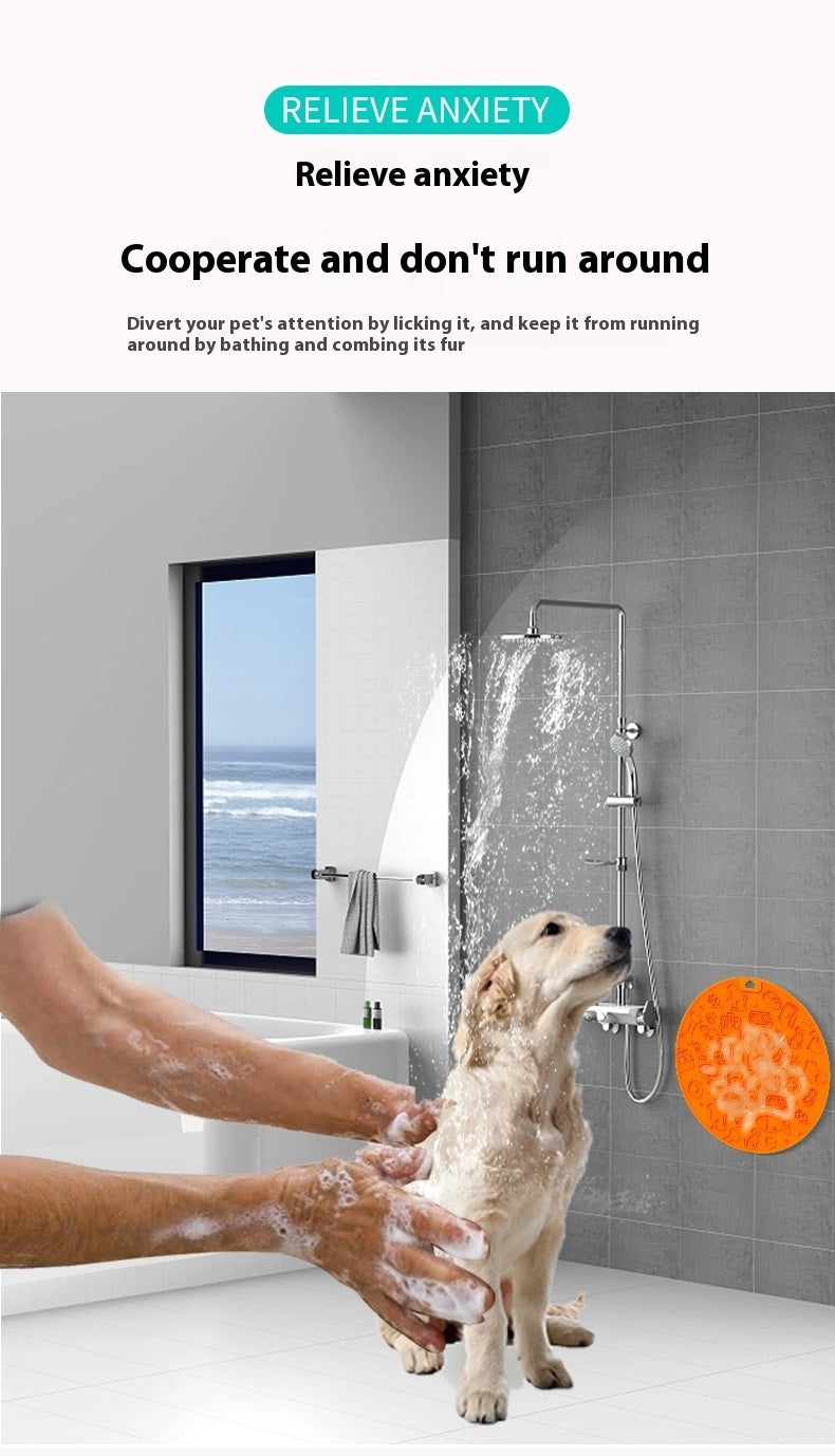 HKM-181395 Pet Licking Mat - Round Silicone Feeding Accessory in Gray, Mint, Orange, and Blue