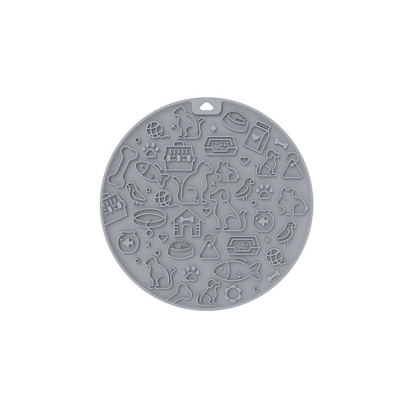 HKM-181395 Pet Licking Mat - Round Silicone Feeding Accessory in Gray, Mint, Orange, and Blue