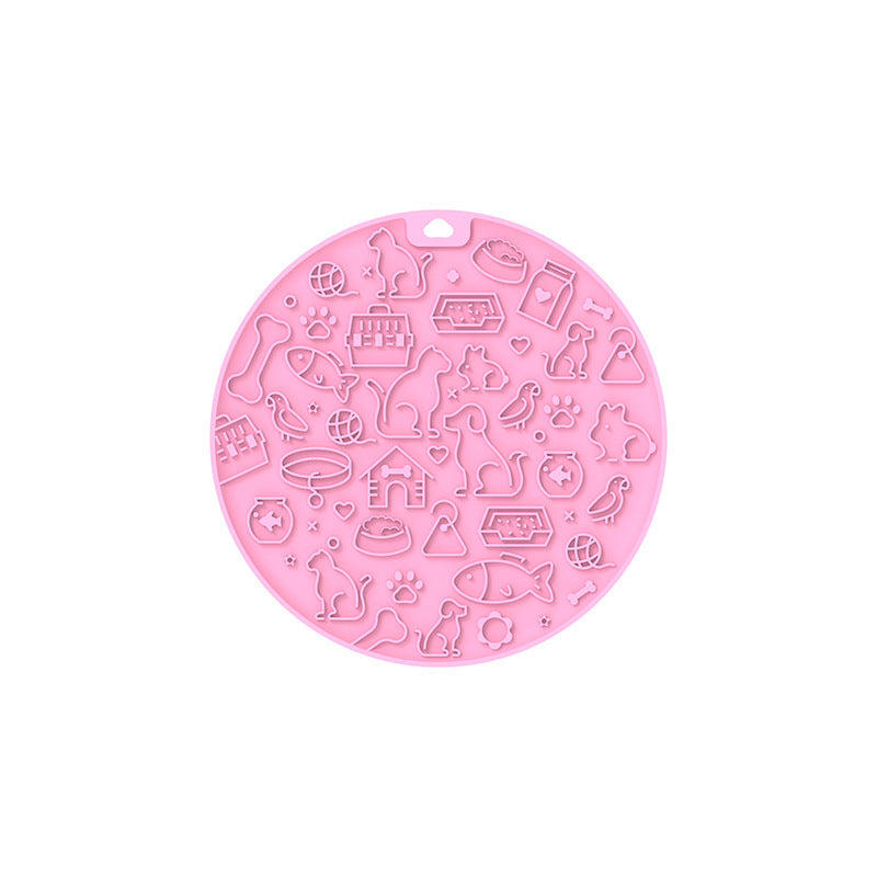 HKM-181395 Pet Licking Mat - Round Silicone Feeding Accessory in Gray, Mint, Orange, and Blue