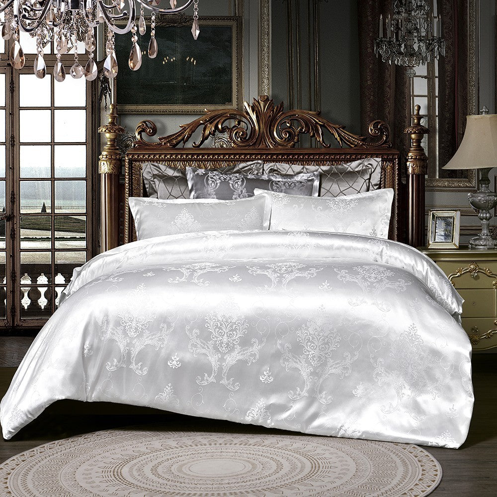 HKM-181523 Personalized Jacquard Bedding Set with Quilt Cover and Pillowcases - Polyester Fiber, European and American Style, Fits 2.0m Bed