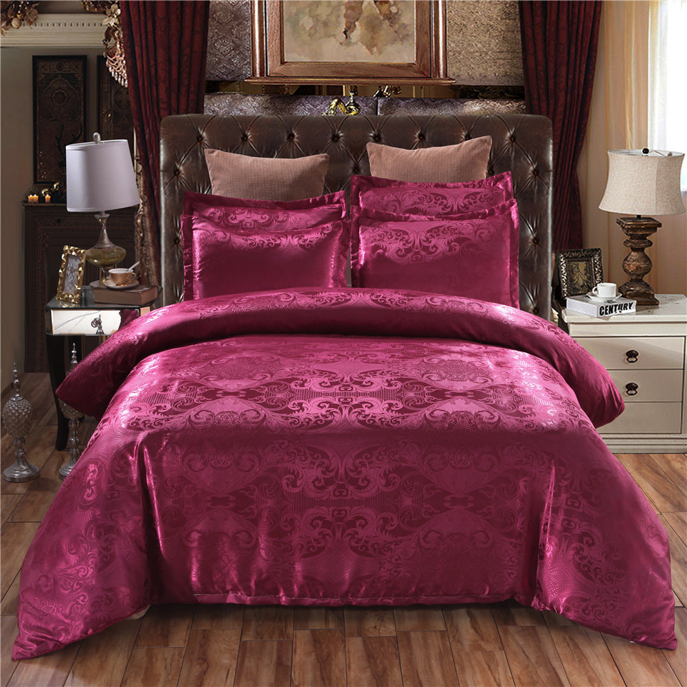 HKM-181523 Personalized Jacquard Bedding Set with Quilt Cover and Pillowcases - Polyester Fiber, European and American Style, Fits 2.0m Bed