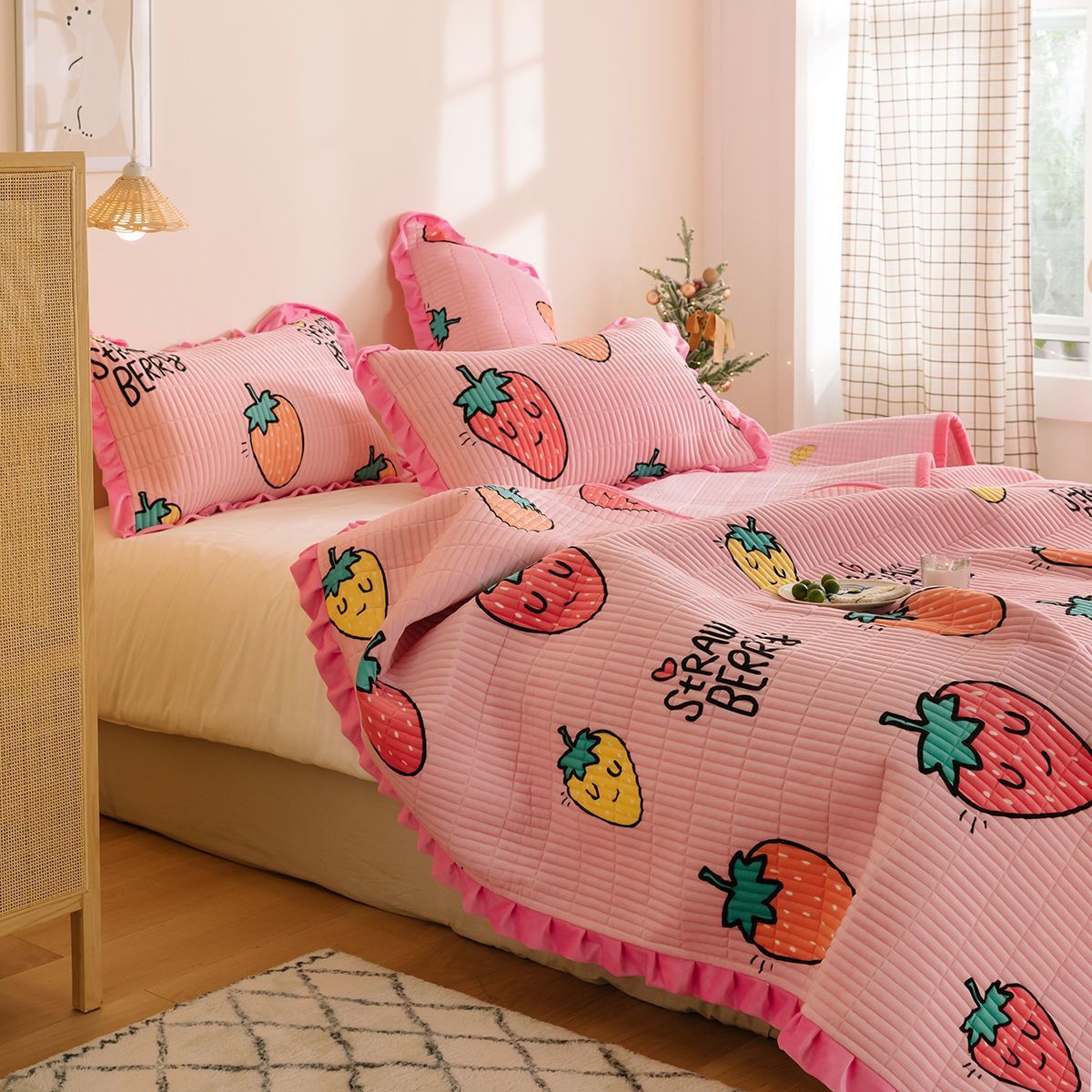 HKM-181587 Milk Fleece Non-Slip Double-Sided Warm Printed Bed Sheet with Pillowcases - Various Designs