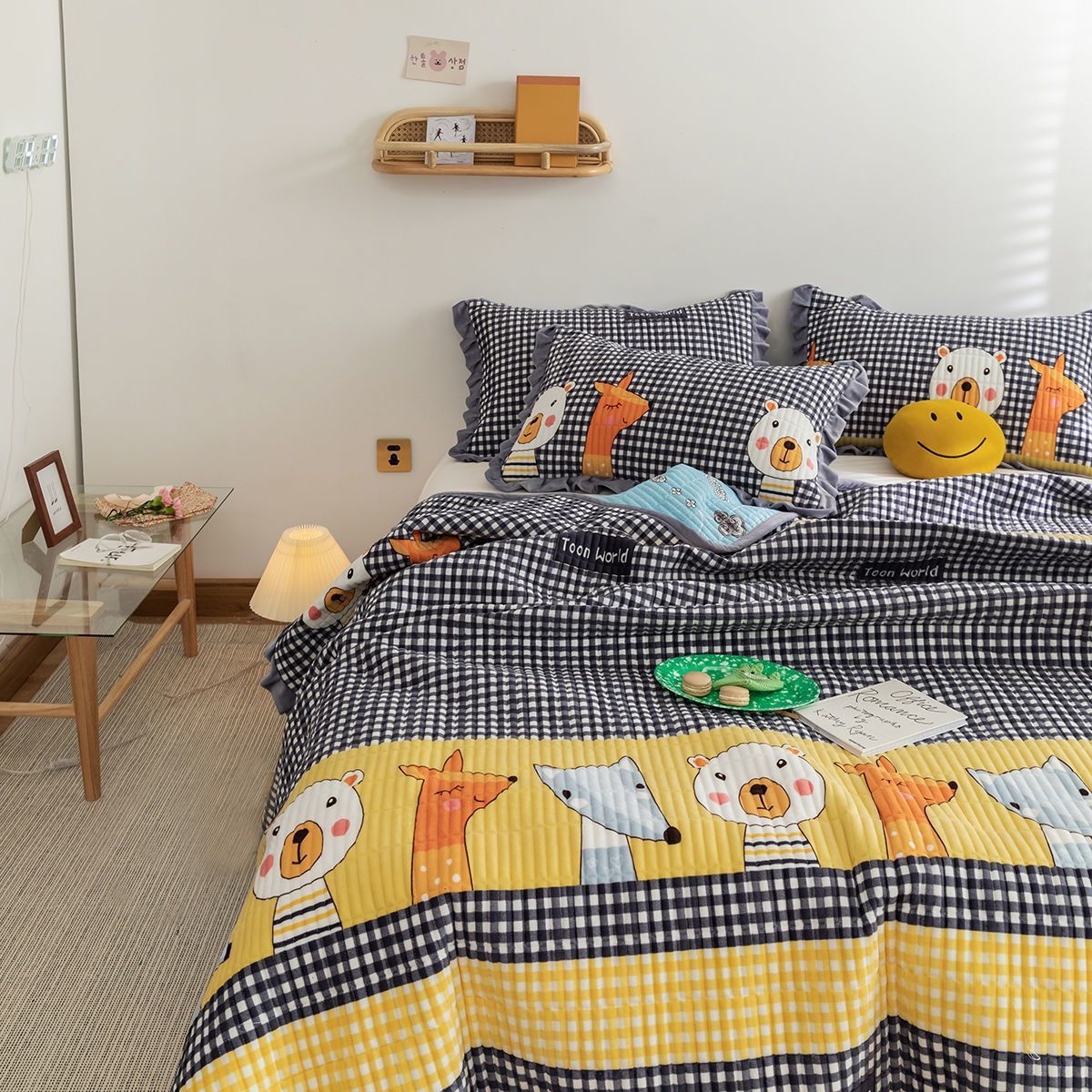 HKM-181587 Milk Fleece Non-Slip Double-Sided Warm Printed Bed Sheet with Pillowcases - Various Designs