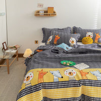 HKM-181587 Milk Fleece Non-Slip Double-Sided Warm Printed Bed Sheet with Pillowcases - Various Designs