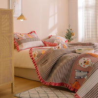 HKM-181587 Milk Fleece Non-Slip Double-Sided Warm Printed Bed Sheet with Pillowcases - Various Designs