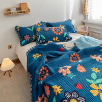 HKM-181587 Milk Fleece Non-Slip Double-Sided Warm Printed Bed Sheet with Pillowcases - Various Designs