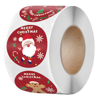 HKM-181715 Self-Adhesive Circular Kraft Paper Stickers - Merry Christmas, 500 Pieces per Roll