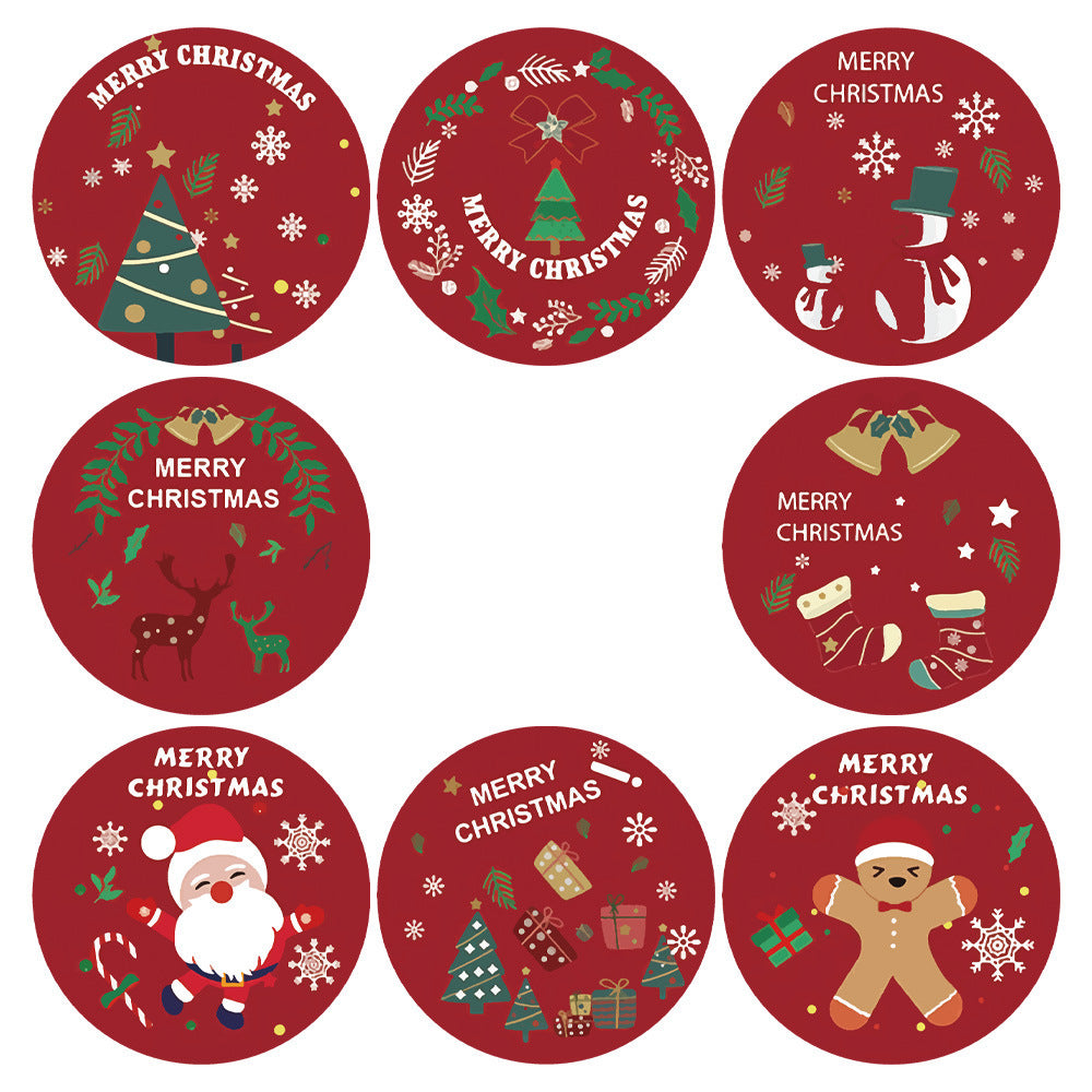 HKM-181715 Self-Adhesive Circular Kraft Paper Stickers - Merry Christmas, 500 Pieces per Roll