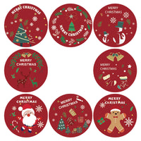 HKM-181715 Self-Adhesive Circular Kraft Paper Stickers - Merry Christmas, 500 Pieces per Roll