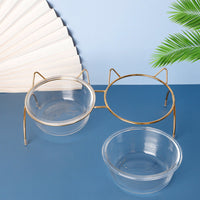 HKM-181779 Elegant Double Glass Cat Bowl with Gold Stand for Healthy Dining