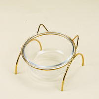HKM-181779 Elegant Double Glass Cat Bowl with Gold Stand for Healthy Dining