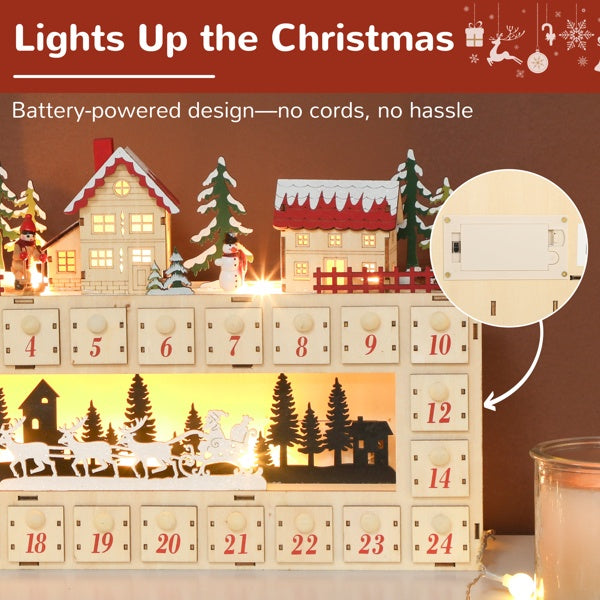 HKM-182035 Charming Christmas Advent Calendar with LED Lights and 24 Drawers for Holiday Surprises