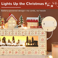 HKM-182035 Charming Christmas Advent Calendar with LED Lights and 24 Drawers for Holiday Surprises