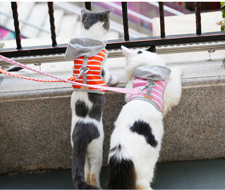 HKM-182099 Hooded Vest Chest Harness for Cats with Leash - XS, S in Pink and Orange