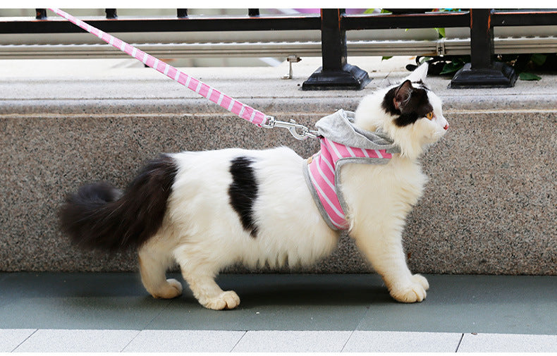 HKM-182099 Hooded Vest Chest Harness for Cats with Leash - XS, S in Pink and Orange