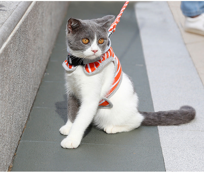 HKM-182099 Hooded Vest Chest Harness for Cats with Leash - XS, S in Pink and Orange