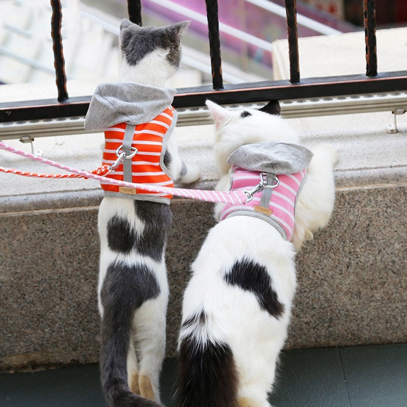 HKM-182099 Hooded Vest Chest Harness for Cats with Leash - XS, S in Pink and Orange