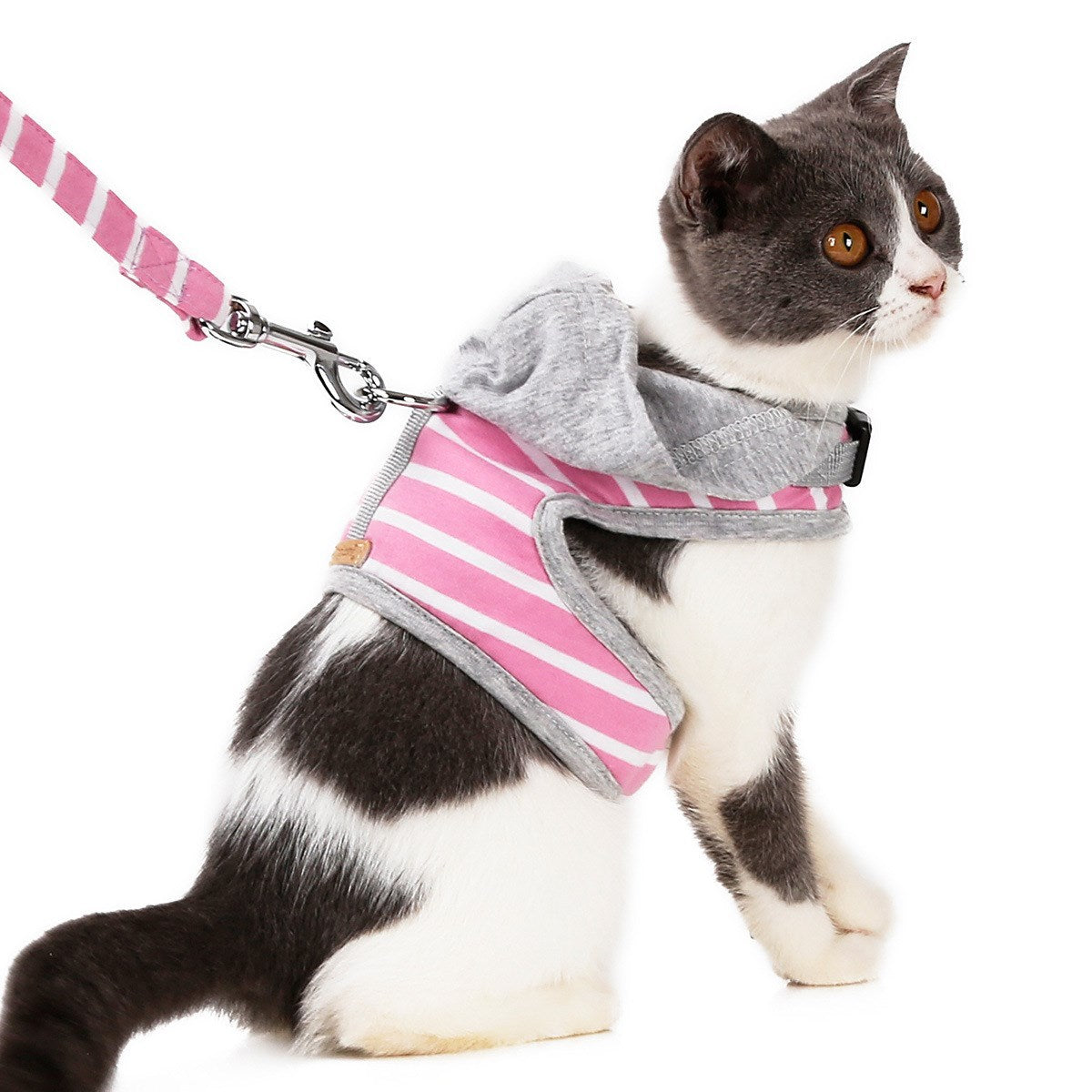 HKM-182099 Hooded Vest Chest Harness for Cats with Leash - XS, S in Pink and Orange