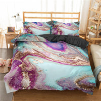 HKM-182227 Modern Marble Texture 3-Piece 3D Digital Print Quilt Cover and Pillowcase Set
