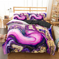 HKM-182227 Modern Marble Texture 3-Piece 3D Digital Print Quilt Cover and Pillowcase Set