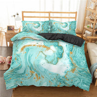 HKM-182227 Modern Marble Texture 3-Piece 3D Digital Print Quilt Cover and Pillowcase Set