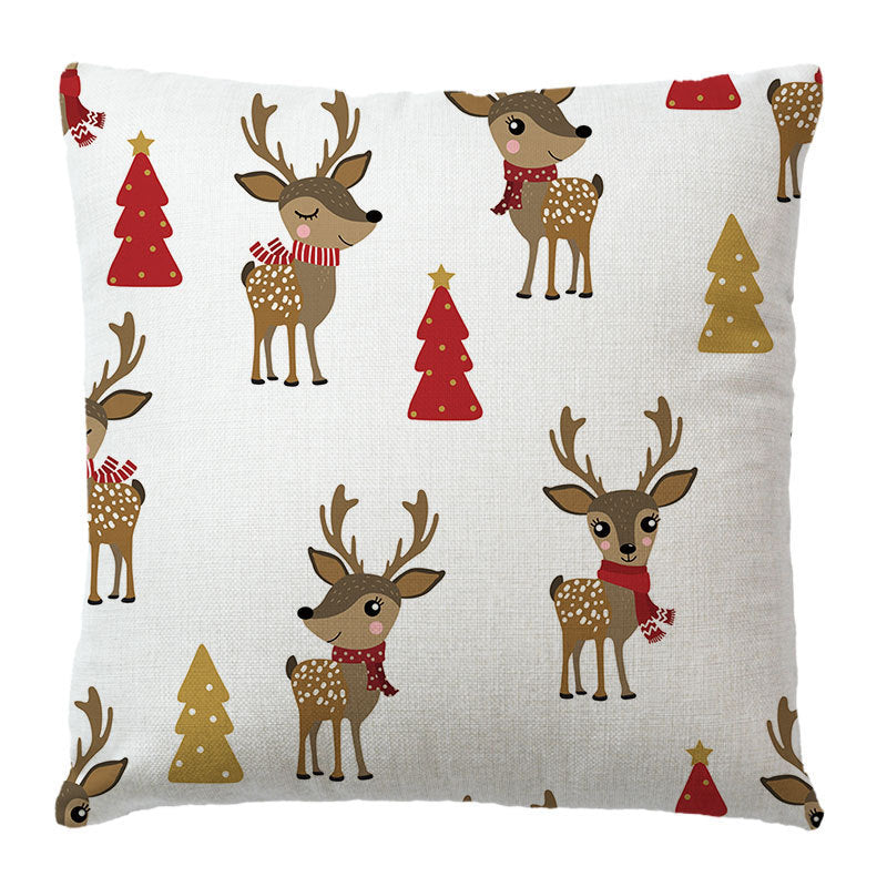 HKM-182291 Christmas Peach Skin Linen Pillowcase Cover - 45x45 cm, Multiple Color Options Available