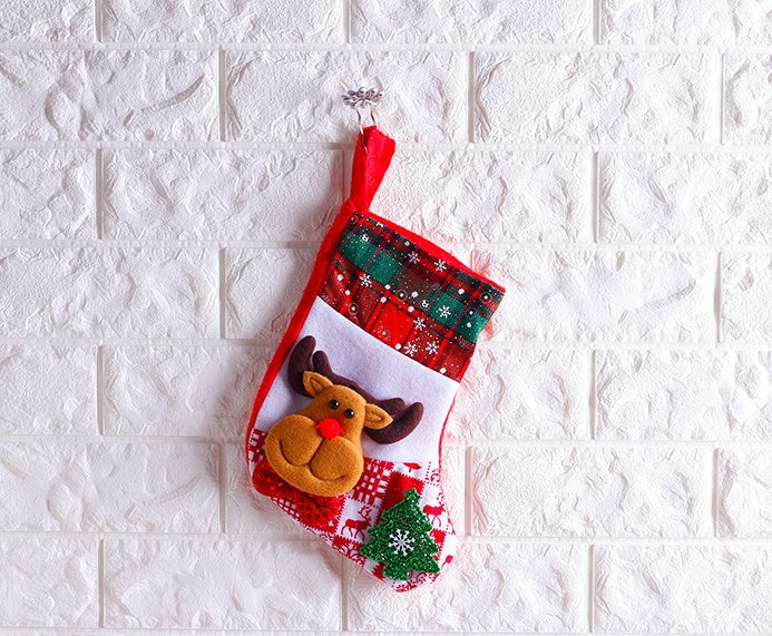 HKM-182355 Festive Cloth Christmas Ornament Socks - 25x14x19 cm