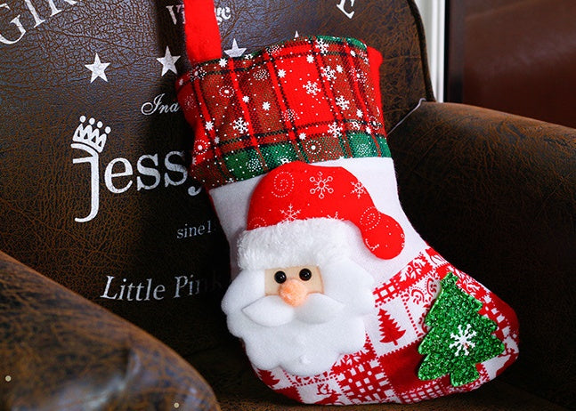 HKM-182355 Festive Cloth Christmas Ornament Socks - 25x14x19 cm