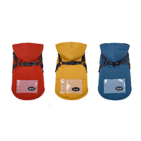 HKM-182355 Raincoat for Small and Medium Dogs - Strap Traction, Polyester Fabric in Brick Red, Turmeric, Fog Blue, Sizes S-XXL