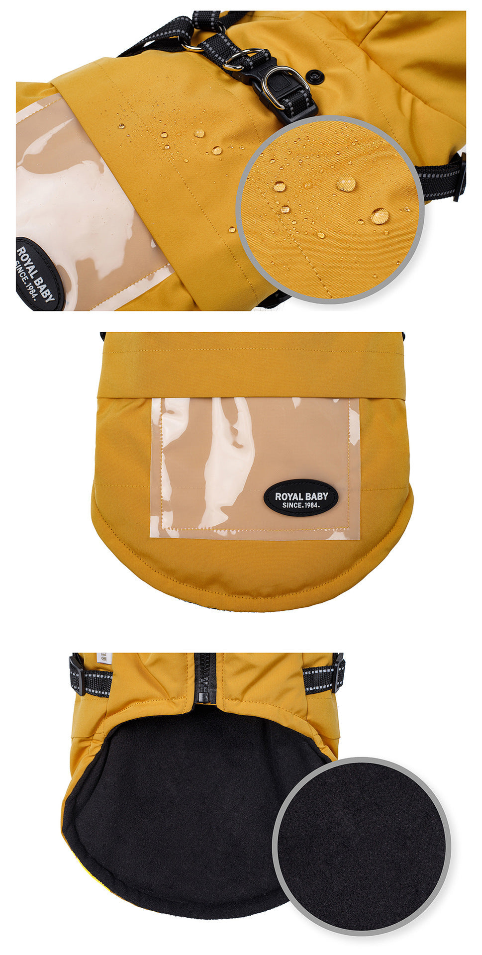 HKM-182355 Raincoat for Small and Medium Dogs - Strap Traction, Polyester Fabric in Brick Red, Turmeric, Fog Blue, Sizes S-XXL