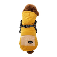 HKM-182355 Raincoat for Small and Medium Dogs - Strap Traction, Polyester Fabric in Brick Red, Turmeric, Fog Blue, Sizes S-XXL