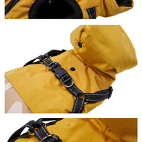 HKM-182355 Raincoat for Small and Medium Dogs - Strap Traction, Polyester Fabric in Brick Red, Turmeric, Fog Blue, Sizes S-XXL